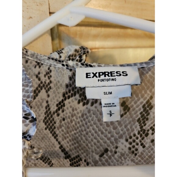 Express Womens Small Portofino Gray Snakeskin Print Slim Fit Sheer Button Blouse - Picture 4 of 7